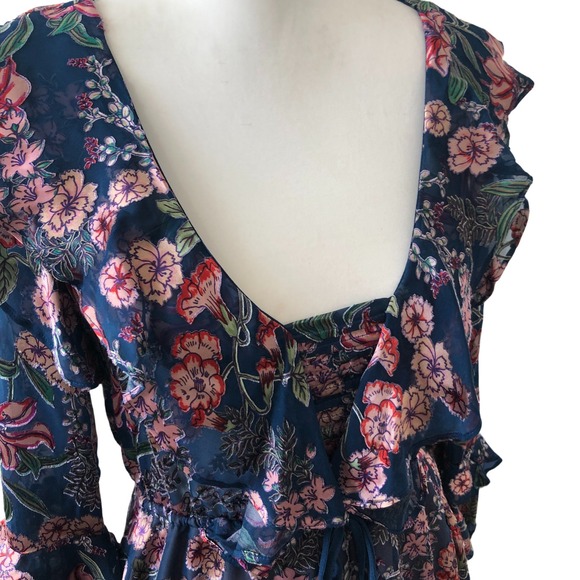 For Love And Lemons Blue Floral Romantic Feminine Silk Blend Mini Dress Sz XS - Picture 14 of 16